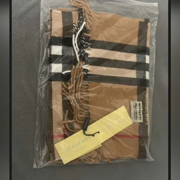Tan and Black Burberry Checkered Scarf - Picture 3 of 3